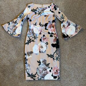 Calvin Klein Dress Womens 2 Pink Floral Sheath Elbow Flutter Sleeve Lined
